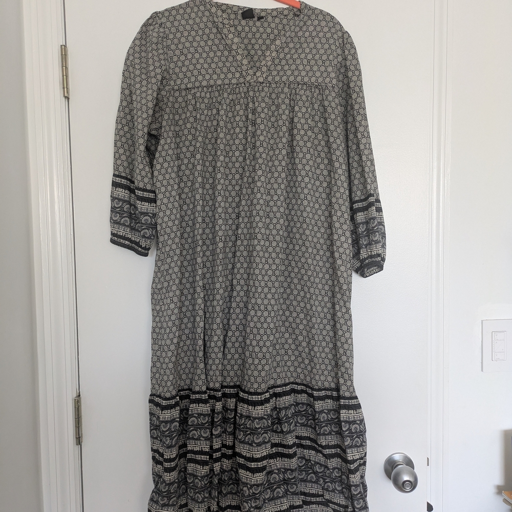 Anna Sui x UNIQLO Black & Off-White Print Midi Dress - Medium - Pre-owned